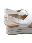 Sandalo platform bianco in vera pelle