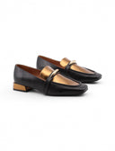 Mocassino bicolore con inserto dorato