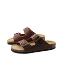 Ciabatta in pelle a doppia fascia donna