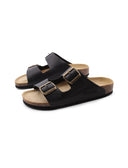 Ciabatta in pelle a doppia fascia donna