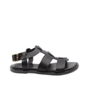 Sandalo nero in vera pelle da donna