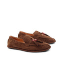 Mocassino scamosciato con nappine donna