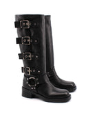 Stivale biker in vera pelle con fibbie