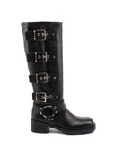 Stivale biker in vera pelle con fibbie