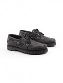 Scarpa da barca nera in pelle da donna