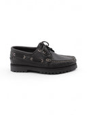 Scarpa da barca nera in pelle da donna