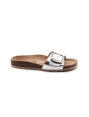 Sandalo a fascia in pelle metallizzata