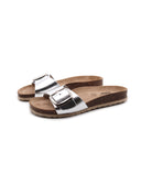 Sandalo a fascia in pelle metallizzata