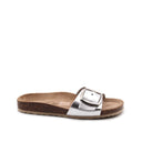 Sandalo a fascia in pelle metallizzata