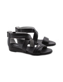 Sandalo nero in pelle con zip da donna
