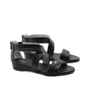 Sandalo nero in pelle con zip da donna
