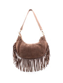 Borsa scamosciata con frange da donna