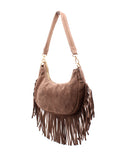 Borsa scamosciata con frange da donna
