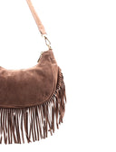 Borsa scamosciata con frange da donna