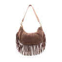 Borsa scamosciata con frange da donna