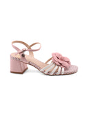 Sandalo con fiore e tacco largo donna