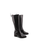 Stivale nero in pelle con laccio donna