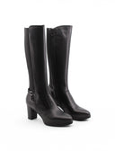 Stivale nero in pelle con tacco donna