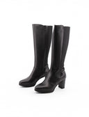 Stivale nero in pelle con tacco donna