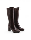 Stivale marrone in pelle con tacco