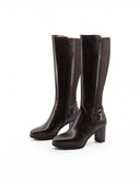 Stivale marrone in pelle con tacco