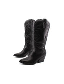 Stivale texano nero con ricami da donna
