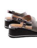 Sandalo zeppa metallizzato da donna