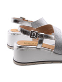 Sandalo zeppa metallizzato da donna