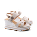 Sandalo zeppa da donna con strass