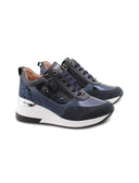 Sneaker zeppa con glitter e doppia zip