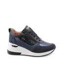Sneaker zeppa con glitter e doppia zip