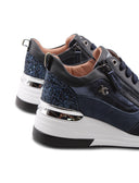 Sneaker zeppa con glitter e doppia zip