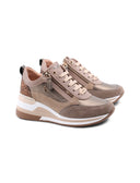 Sneaker zeppa con glitter e doppia zip