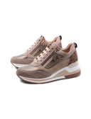 Sneaker zeppa con glitter e doppia zip