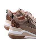Sneaker zeppa con glitter e doppia zip