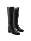 Stivale alto a punta con fibbie da donn