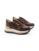 Sneaker zeppa marrone con strass donna