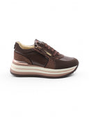 Sneaker zeppa marrone con strass donna