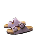 Ciabatta a doppia fascia in pelle donna