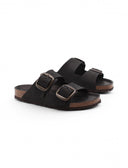 Ciabatta in pelle a doppia fascia donna