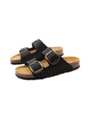 Ciabatta a doppia fascia in pelle donna