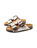 Ciabatta a doppia fascia in pelle donna