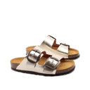 Ciabatta a doppia fascia in pelle donna