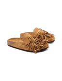 Sabot scamosciato con frange e perline