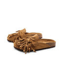 Sabot scamosciato con frange e perline