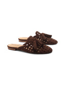 Mules scamosciata con nappine da donna