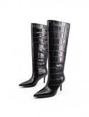 Stivale alto effetto coccodrillo donna