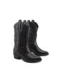 Stivale texano nero con ricami da donna