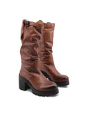 Stivale in pelle con tacco e plateau