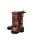 Stivale in pelle con tacco e plateau